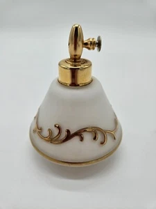 Vintage DeVilbiss West Germany White Satin Glass Gold Perfume Atomizer Bottle - Picture 1 of 4