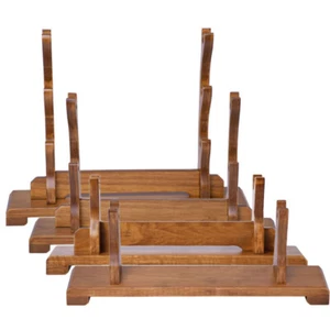 Wood Samurai Sword Katana Wakizashi Holder Stand Bracket Display Rack Assembly - Picture 1 of 31