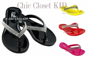 Girls Toddler Rhinestone Jewel Stone Jelly Shoes T-Strap Flip Flops Sandals NEW - Picture 1 of 12