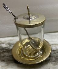Vintage Jelly/Sugar Glass Jar with Spoon and Saucer Silver Electro Plated Nickel