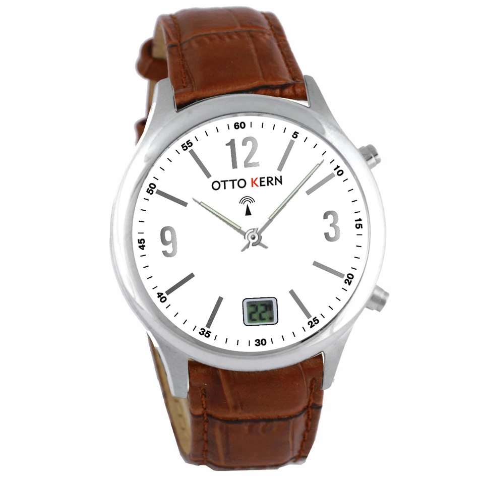 Otto Kern Funkarmbanduhr japanisches Quarzuhrwerk Funkuhr 42 mm Lederarmband - Bild 1 von 1