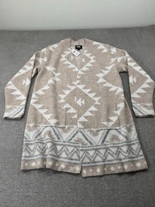 Frye Women's Aztec Southwestern Tribal Western Long Sweater Cardigan Large Tan - Picture 1 of 6
