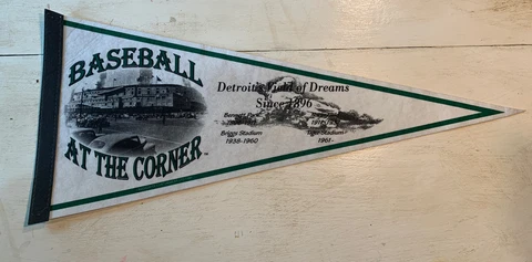 Vintage Detroit Tigers Stadium Baseball At The Corner Felt Pennant Since 1896 Cover