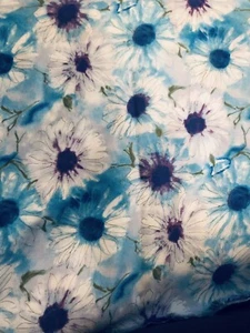 VTG `70-90`s Large Gerbera Daisies White Purple & Blue Floral Sateen 44"X 108" - Picture 1 of 6