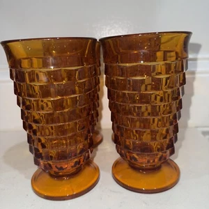 4 Vintage Indiana Glas Bernstein Whitehall Kubistische Trinkgläser mit Fuß 12 Unzen 6 Zoll - Bild 1 von 4