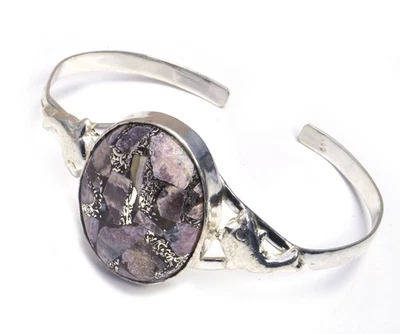 Copper Rhodochrosite Oval Gemstone Silver Plated Adjustable Bracelet j737 - Image 1 of 4