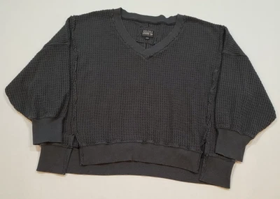 Sudadera para mujer American Eagle Outfitters Waffle talla M gris hombro caído Foto 1 de 4