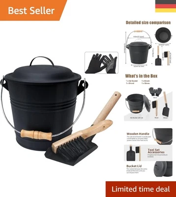 Vielseitiger runder Ascheeimer, 5L mit Schaufel & Besen - für Innen & Außen - Bild 1 von 4