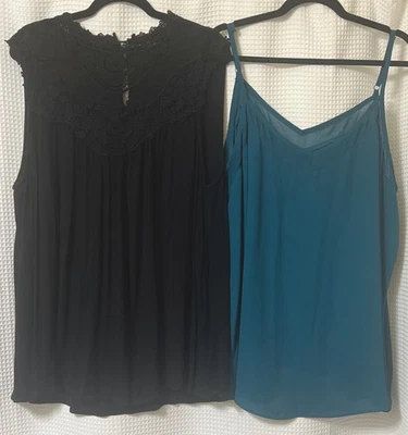 Lote de 2 tops tórridos para mujer talla 3 piezas con capas de encaje negro verde azulado vacaciones elegantes Foto 1 de 4