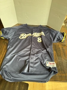 Ryan Braun Milwaukee Brewers Majestic Jersey Men 52 XL Blue Away #8 Button Down - Picture 1 of 6