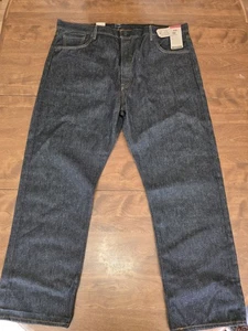 Levis 501 Jeans Men 44x32 Black Original Raw Denim Shrink To Fit Button Fly NWT - Picture 1 of 7