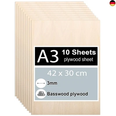 TAFONUP 10 Stück Sperrholzplatte 3mm, A3 Sperrholz 42 x 30 cm, Linde Sperrholz, Dünne H