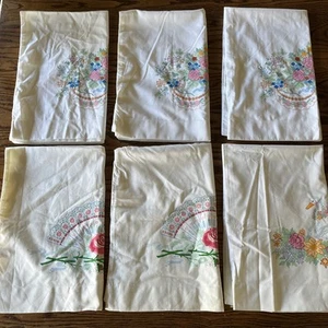 Vintage Stamped for Embroidery Floral Duck Queen Pillowcases Set of 6 White - Picture 1 of 9