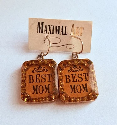 Pendientes colgantes MAXIMAL ART Best Mom resina ámbar estrás Foto 1 de 4