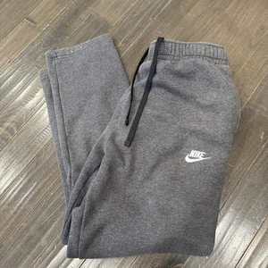 Nike Fleece Joggers Logo Sweatpants Drawstring Back Snap Pocket Size L Gray - Picture 1 of 10