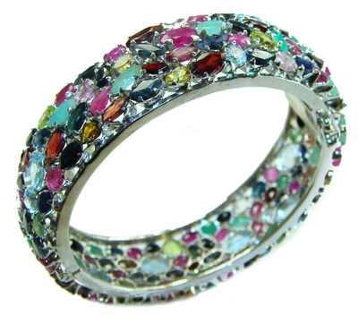 Ruby 925 Sterling Silver Bangle Bracelet 55.90g Handcrafted Gemstone Jewelry - Image 1 of 4