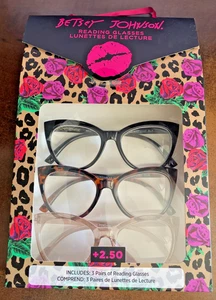Betsey Johnson Reading Glasses +2.50 Readers 3 Pack Catseye - Picture 1 of 3
