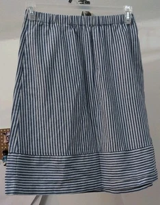 J. Crew Blue/White Striped Knee Length Elastic Waist Skirt W/Pockets Sz XS  - Picture 1 of 9