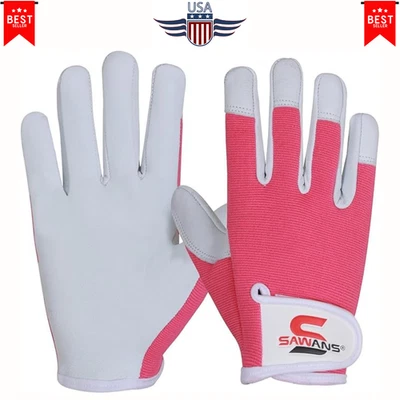 Ladies Women Leather Gardening Gloves Thorn Proof Safety Garden Working Gloves - Image 1 of 4