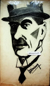 Laszlo Domeny 40er Jahre Original Zeichnung Neville Chamberlain Ungarische Kunst Politik - Bild 1 von 3