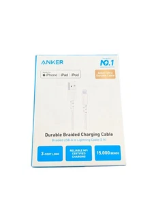 Câble de charge tressé durable Z2O Anker - USB A 3 pieds - iPhone iPad iPod - Blanc - Photo 1 sur 5