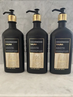 Bath & Body Works X3 AROMA CEDARWOOD SAUNA Lotion Bottles Cream 6.5oz - Image 1 of 3