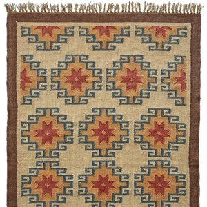 Alfombra India Tradicional Tejida a Mano Pueblo Lana Yute Corredor Alfombra Kilim De Colección - Imagen 1 de 9