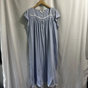 Eileen West Nightgown Large Striped Blue Cottagecore Prairie Cap Sleeve Peasant - Picture 1 of 9
