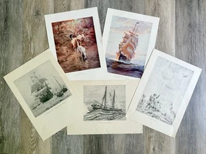 5 Vintage Art Prints Signed (Mayflower, “Lin” Berg, Ships) - Picture 1 of 12