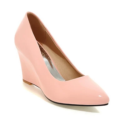 Zapatos de salón de tacón alto de cuña brillantes sin cordones para mujer de fiesta con punta puntiaguda de moda  Foto 1 de 4