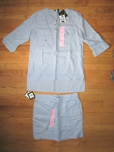 NWT Ellen Tracy Linen Top Blouse and Linen Skort Set Size Small Color Chambray - Picture 1 of 8
