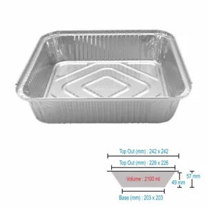 9""X9""x2"" große Aluminiumfolie Behälter/Tablett + Deckel, 100er Pack tiefe quadratische Pfanne - Bild 1 von 9