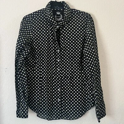 Camisa Cino Mujer Negra Estampada Con Botones Manga Larga Talla Grande Algodón Informal Foto 1 de 4