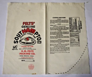 Vintage Cloth Bag Sack - SOUTHAMTON HAM, R M FELTS PACKING CO, IVOR VIRGINIA - Picture 1 of 1
