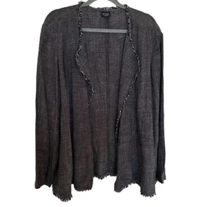 Eileen Fisher Women’s Brown Fringe Tweed Jacket Cardigan Open Front Lagenlook - Picture 1 of 9