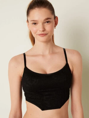 Victoria's Secret PINK - M Lace Lightly Lined Corset Top - Black Bra Medium - Image 1 of 4