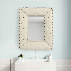WHITE Rectangle Decorative Wall Hanging Mirror,Rivet Decoration,PU Covered MDF F - Picture 1 of 7