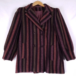 Cappotto lana doppiopetto ritratto a righe marrone viola verde made in USA VINTAGE - Foto 1 di 18