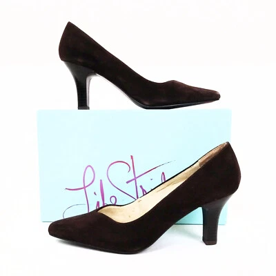 Life Stride Casey 棕色小牛麂皮绒皮革浅口鞋 8.5 高跟鞋装扮 — 第 1/4 张图片