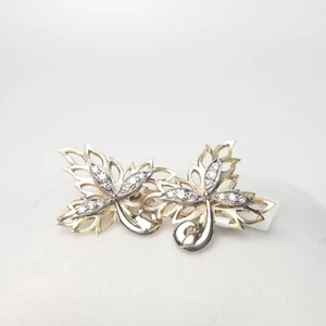 14k Diamond Leaf Two-Tone Earring Natural Round Cut .39CTW - Good Condition - Picture 1 of 9