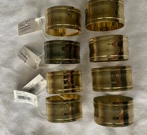 Holiday Dinner Napkin Rings Set (8) Metal Beveled Edge Gold Tone - Picture 1 of 5