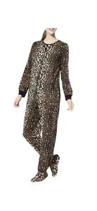 Med Nick & Nora Leopard Animal Print One Piece Fleece Zip Up Footed Pajamas - Picture 1 of 12