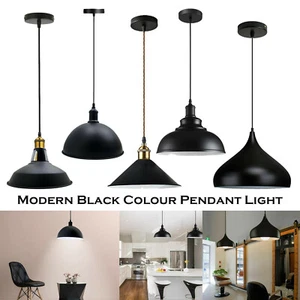 Lámpara colgante industrial luces de techo pantallas de metal negro para lámpara de cocina E27 - Imagen 1 de 42