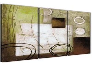 3 Panel Brown Green Painting Bedroom Canvas Art - Abstract 3421 - 126cm - Picture 1 of 5