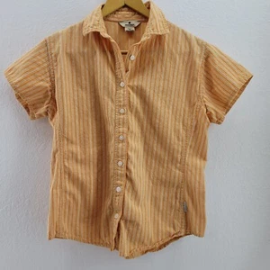 VTG Woolrich Top Womens Small Orange Short Slv Button Shirt Collar Cotton India - Picture 1 of 9