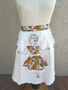 Vintage Half Apron Applique Dress Orange Patchwork 33486 Hostess - Picture 1 of 7