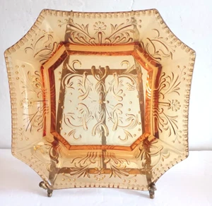 Portieux Vallérysthal Crystal Amber Square Plate France 8" Signed - Picture 1 of 7