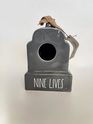 New In Box Rae Dunn Nine Lives Tombstone Birdhouse Cover