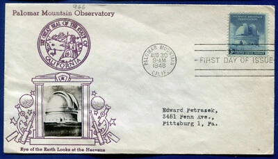 Palomar Mountain Observatory First Day Cover FDC Crosby Cachet 1946 - Image 1 of 2