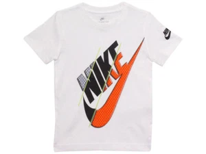 Nike Little Boy's T-Shirt Short Sleeve Crew Neck Split Swoosh White - Picture 1 of 10
